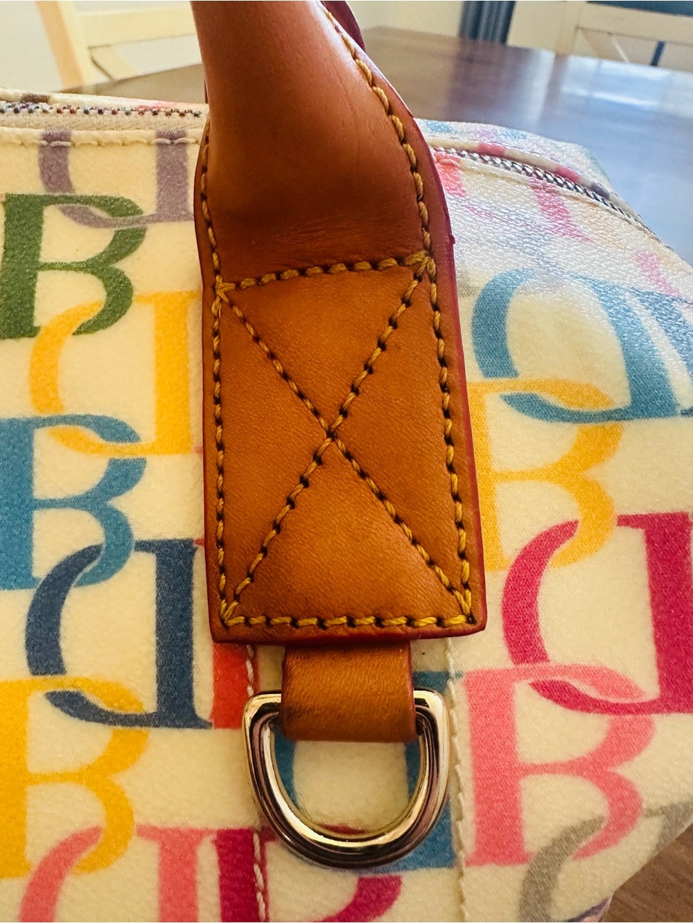VTG Dooney & Bourke Y2K Rainbow Scribble Canvas Duffle Barrel Bag - Picture 4 of 14